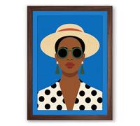 Woman in Summer Shades Modern Framed Wall Art Print A4 (29.7×21cm) Walnut, Wall Decor for Living Room, Bedroom, Office & Home, Ready to Hang, Art Gift