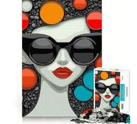 Woman in Sunglasses with Colorful Circles Jigsaw Puzzle 1000 Piece Mental Exercise Fun Seamless Fit Precise Pieces Engaging Way to Pass Free Hours (50x75cm)