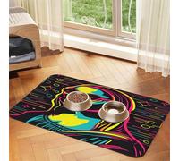 Woman in The Sunglasses Pet Food Mat 17.2x11.81in Absorbent Non-Slip PU Leather Feeding Mat for Dogs Cats Rubber Bottom Fast Drying Rollable Pet Bowl Placemat