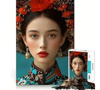 Woman in Traditional Asian Dress Jigsaws 1000 Pieces for Adults Memory Boost Game Professional Grade Cutting Heartwarming Gathering Activity (38x52cm)