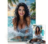 Woman in Tropical Ocean Waves 1000 Piece Jigsaw Brain Skill Game High Precision Die Cut Fascinating Hobby for Idle Moments (50x75cm)