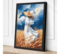 Woman in Wheat Field Romantic Canvas Wall Art Print 24x16 Inch
