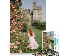 Woman in White Dress near Castle 1000 Piece Jigsaws for Adults Mind Train Fun Precision Cut Smooth Edges Absorbing Activity for Quiet Nights (38x26cm)