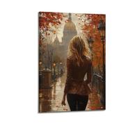 Woman in White Dress Paris Street Scene (1) Wall Decoration Posters Motivational Wall Posters Suitable for Office Gym Bedroom Decoration AestheticFrame-style 16x24inch(40x60cm)