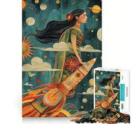 Woman Indian Riding Rocket 1000 Piece Jigsaws for Adults Brain Training Fun Clean Cut Sturdy Components Calming Mental Break Activity (50x75cm)