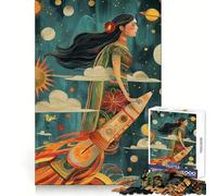 Woman Indian Riding Rocket Adult Jigsaw1000 Pieces Clear Thinking Restful Escape Precise Edges (50x75cm)
