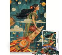 Woman Indian Riding Rocket Teenager Jigsaw Puzzles 1000 Pieces Boost Memory Casual Enjoyment Quality Cut Birthday Present (38x52cm)