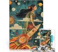 woman indian riding rocket1000 Piece Jigsaw Puzzles for teenagers Jigsaw Quiz game with Fully Interlocking Randomly Shaped Pieces 38x26cm