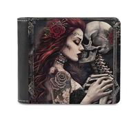 Woman Kissing Skull Dark Men's Bifold Wallet Slim Cash Card Holder Leather Purse