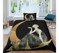 Woman Kissing The Moon Duvet Cover Set 3D Print Bedding Illustration Style Pattern Microfibre With Pillowcase For Kid Teens Adults Single(135x200cm)