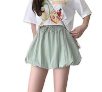 Woman Lace-Up High Waist A-Line Versatile Skirts Women's Summer Puffy Mini Skirts Candy Colors Sweet Flower Bud Skirt for Casual Daily(Light Green,L)