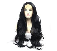 Woman Lace Wig Big Wave Chemical Fiber Head Cover Long Hair(Black)