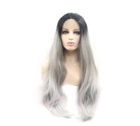 Woman Lace Wig Big Wave Chemical Fiber Head Cover Long Hair(Grey)