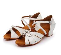 Woman Latin Dance Shoes FemalLatin Dance Shoes Ladies Girls Ballroom Dancing Practice(White Glossy,34)