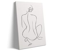 Woman Line Art Poster Minimalist Abstract Prints Black White and Beige Wall Art Women Silhouette Picture Body Outline Poster Print Female Artwork Painting for Bedroom Bathroom Decor (16x24inch Framed)