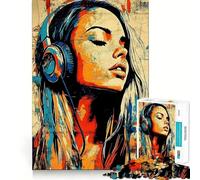 Woman Listening to Music 1000-piece Jigsaw Puzzles Brain Fun Training Seamless Fit Precise Pieces Fascinating Hobby for Idle Moments (38x26cm)