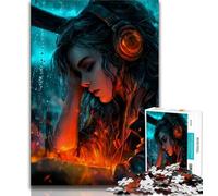Woman Listening to Music Jigsaw Puzzles for Adults 1000 Piece,Staycation Kill Time with Fully Interlocking Randomly Shaped Pieces 75x50cm