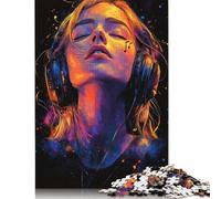 Woman Listening to Music Puzzle Decompression Toys 100 Percent Recycled Cardboard Jigsaw Puzzle for Adults Teen 1000pcs (26x38cm)