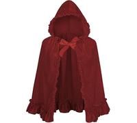 Woman Little Red Riding Hood Cape Adult Red Velvet Cloak for Halloween Flower Group wine red-23.62inch