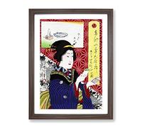 Woman Looking At Pictures By Toyohara Kunichika Asian Japanese Framed Print | A2 Walnut Framed Wall Art | Ready to Hang | Asian Nature Picture | Living Room Bedroom Lounge Office