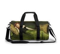 Woman Lying on The Green Sofa Travel Gym Bag for Women Men Cylindrical Duffle Bag Sport Workout Bag with Shoulder Strap