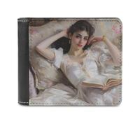 Woman Lying on The Sofa Men's Leather Wallet Bifold Purse Card Holder Slim Money Clip Single-Sided Print