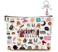 Woman Makeup Bags, Personalised TS Singer Cosmetic Bag With Metal Zipper and Pink Guitar Keychain, Portable Toiletry Pouch for Music Lover Tour Fans Gifts Birthday Sisters Friends Girls Gift Daily Use
