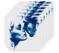 Woman Man Kissing Blue Cloth Napkins Set of 6, Square Premium Reusable Washable Polyester Table Linen Napkin for Dinner Party