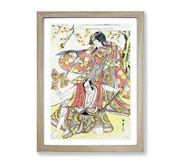 Woman & Man Under A Maple Tree By Katsukawa Shunsho Asian Japanese Framed Wall Art Print, Ready to Hang Picture for Living Room Bedroom Home Office Décor, Oak A4 (34 x 25 cm)