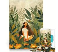 Woman Meditating in A Lush Garden 1000 Piece Teenager Puzzles Cognitive Train Game Zero Gap Compact Fun for Family Game Time (38x26cm)