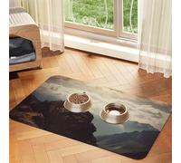 Woman On A Top Mountain Dog Food Mat, Absorbent Pet Feeding Mat for Food and Water Bowls Non-Slip Placement Pad for Floors Waterproof Quick Dry Water Dispenser Mat for Dogs Puppy Cats 16x24 Inch