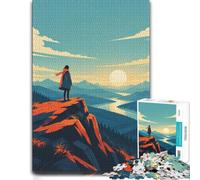 Woman on Mountain Peak Inspirational Minimali Jigsaw Puzzle, 1000 Piece | For after-work downtime: Adult jigsaw puzzle with 1000 pieces; when you want a longer activity without screens.