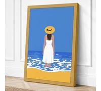Woman on Sandy Shore Coastal Canvas Wall Art Print 24x16 Inch