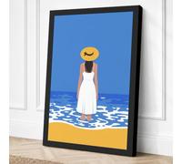 Woman on Sandy Shore Coastal Canvas Wall Art Print 30x20 Inch