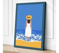 Woman on Sandy Shore Coastal Canvas Wall Art Print 36x24 Inch
