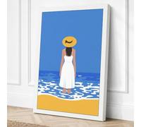 Woman on Sandy Shore Coastal Canvas Wall Art Print 36x24 Inch