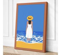 Woman on Sandy Shore Coastal Canvas Wall Art Print 36x24 Inch