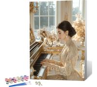 Woman Paint by Numbers Musical Instruments Painting by Numbers for Adults Beginner DIY Digital Painting Hobbies for Adults Women with 3 Brush and Acrylic Paints Kit for Home Decor 12x16inch -zjn2604IS