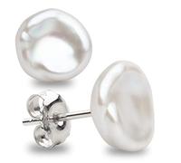 Woman Pearl Earrings Freshwater Cultured Keshi Pearls in White and Gray by SECRET & YOU | Sterling Silver 925 | Available in 10 sizes from 7-8 mm to 15-16 mm