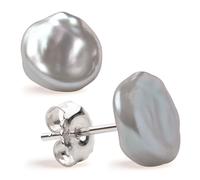 Woman Pearl Earrings Freshwater Cultured Keshi Pearls in White and Gray by SECRET & YOU | Sterling Silver 925 | Available in 10 sizes from 7-8 mm to 15-16 mm