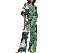 Woman Pijamas Summer Outfits For Women 2 Cotton Linen Set Oversized T Shirts Straight Leg Pant Plus Size Tracksuit Petite Nightwear For Women (AG, L)