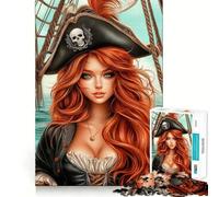 Woman Pirate Captain with Red Hair 1000 Piece Jigsaw Brain Skill Game High Precision Die Cut Fascinating Hobby for Idle Moments (38x52cm)