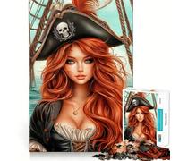 Woman Pirate Captain with Red Hair Adults 1000 Piece Jigsaw Puzzle Focus Memory Game Zero Gap Compact Fun for Family Game Time (38x26cm)