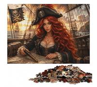 Woman Pirate Captain with Red Hair Jigsaw Puzzle for Adults, 300 Pieces | Puzzle for Adults - tabletop activity for adults over several sessions.