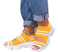 Woman Platform Sandals, Slip On Shoes Anti-slip Walking Knitting Sock Sneakers Thick Bottom Platform Sandals Shoes Women Summer Casual Strappy Elastic Platform Sports Fish Mouth Shoes