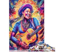 Woman Playing Guitar Psychedelic Puzzle Jigsaw Creative Puzzles For Grown Ups 500 Piece Jigsaw Puzzles For Adults And Teenagers Jigsaw Puzzle Educational Toys Gift 500pcs (52x38cm)