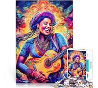 Woman Playing Guitar psychedelicAdults 1000 Piece Jigsaw Puzzle Family Game for and Every Piece is Unique - Challenging Family Fun Game 38x26cm