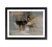 Woman Playing Piano No.1 Modern Framed Print | A4 Black Framed Wall Art | Ready to Hang | Modern Music Picture | Living Room Bedroom Lounge Office