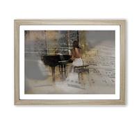 Woman Playing Piano No.1 Modern Framed Wall Art Print, Ready to Hang Picture for Living Room Bedroom Home Office Décor, Oak A4 (34 x 25 cm)