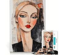 Woman Portrait Painting Jigsaw Puzzle 1000 Piece Cognitive Fun Play Precise Interlock Structure Bonding Activity for Loved Ones (38x52cm)